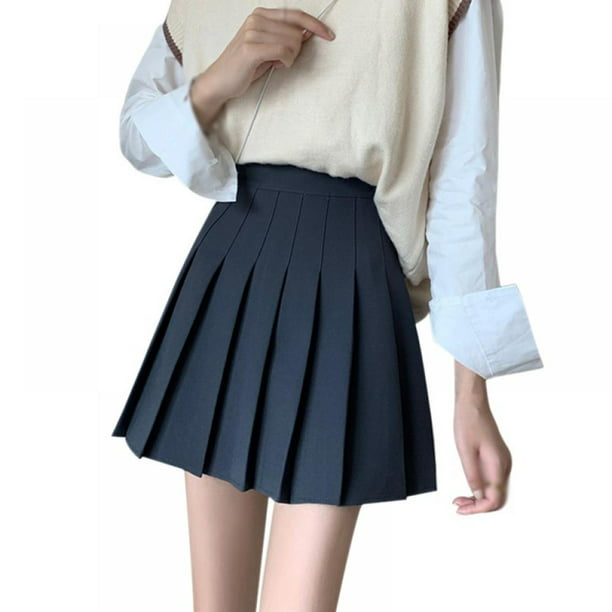 Girls Ladies A Line Plain Pencil Skirt School Work Uniform Skirt Black Grey Navy